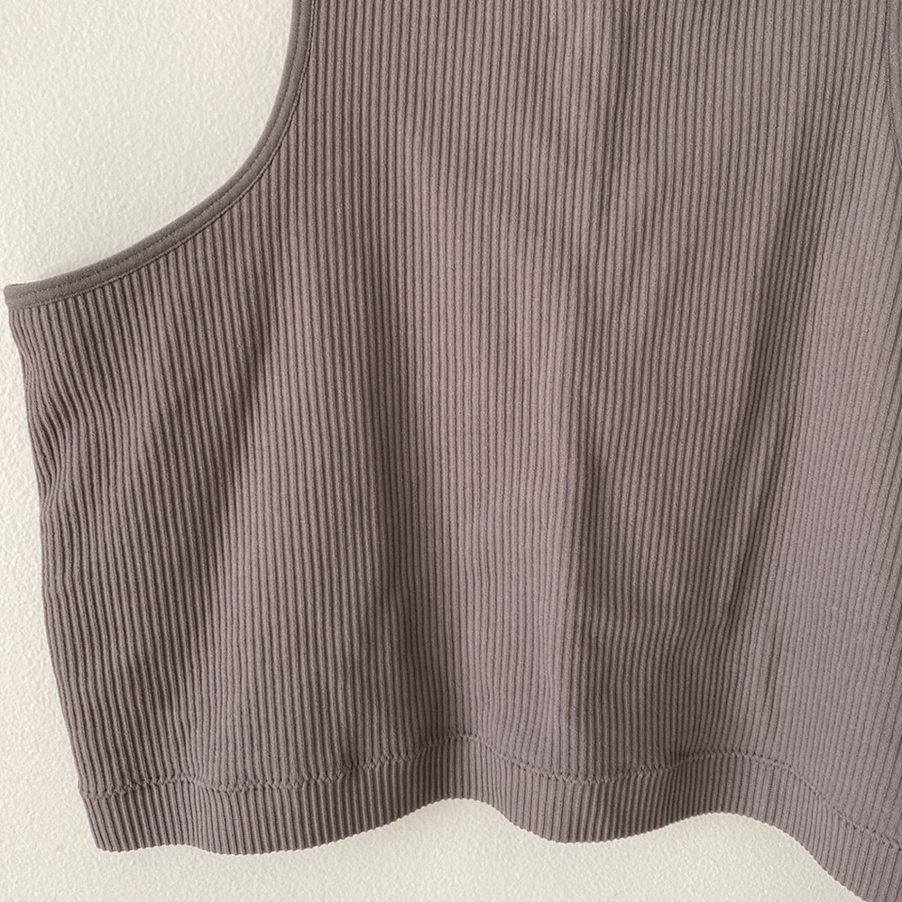 Garage - Taupe Basic Ribbed Racer Back Cropped Tank Top - Picture 4 of 5